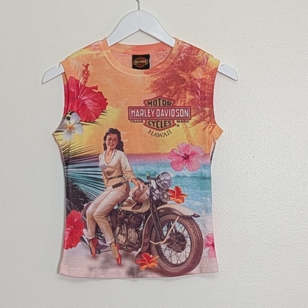 Harley Davidson Tank Medium Hawaiian Floral Motorcycle Hawaii